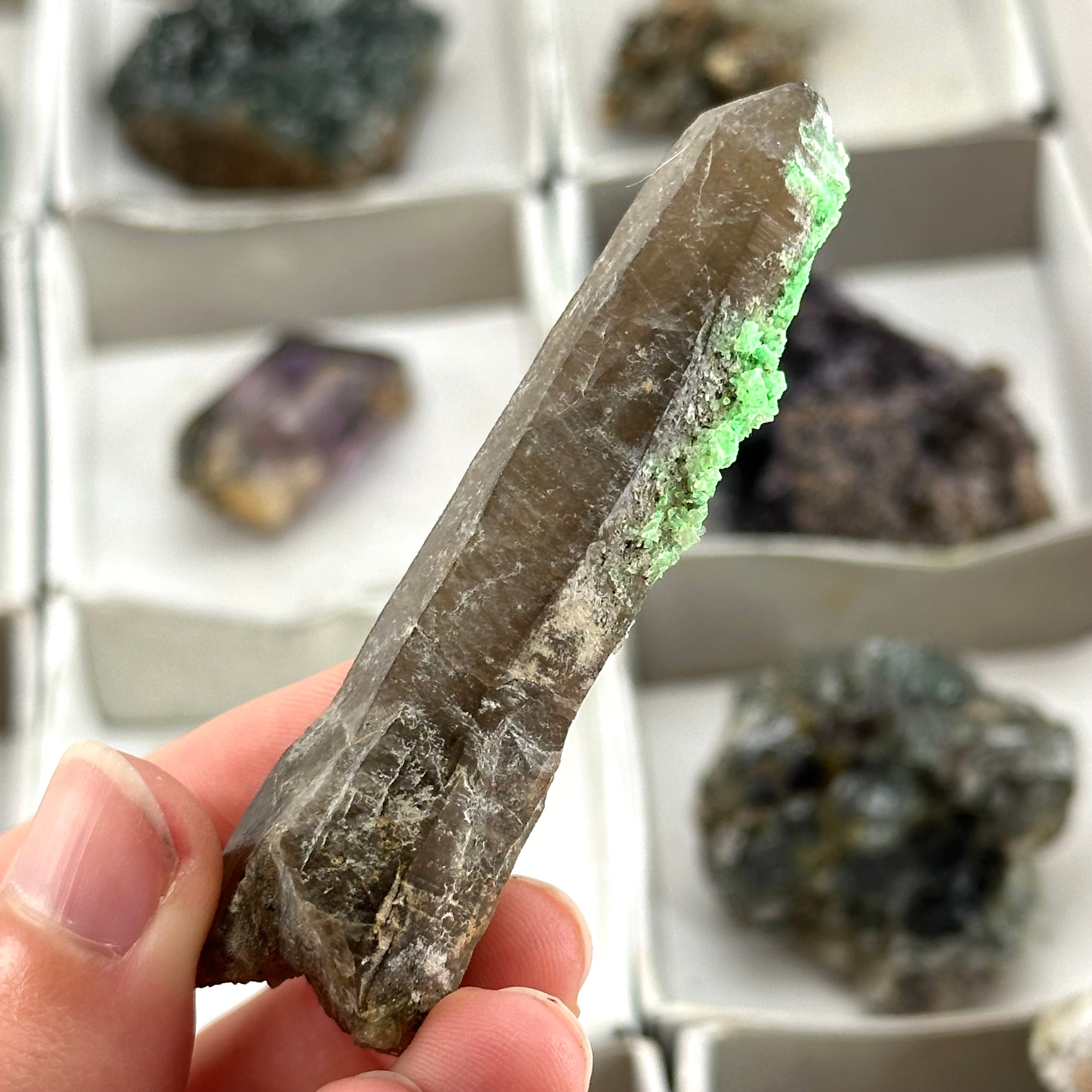 20 Piece/ 500g Flat of Mixed Minerals from Namibia | Okorusu Fluorite, Aquamarine, Hyalite Opal, Amethyst, Smoky Quartz